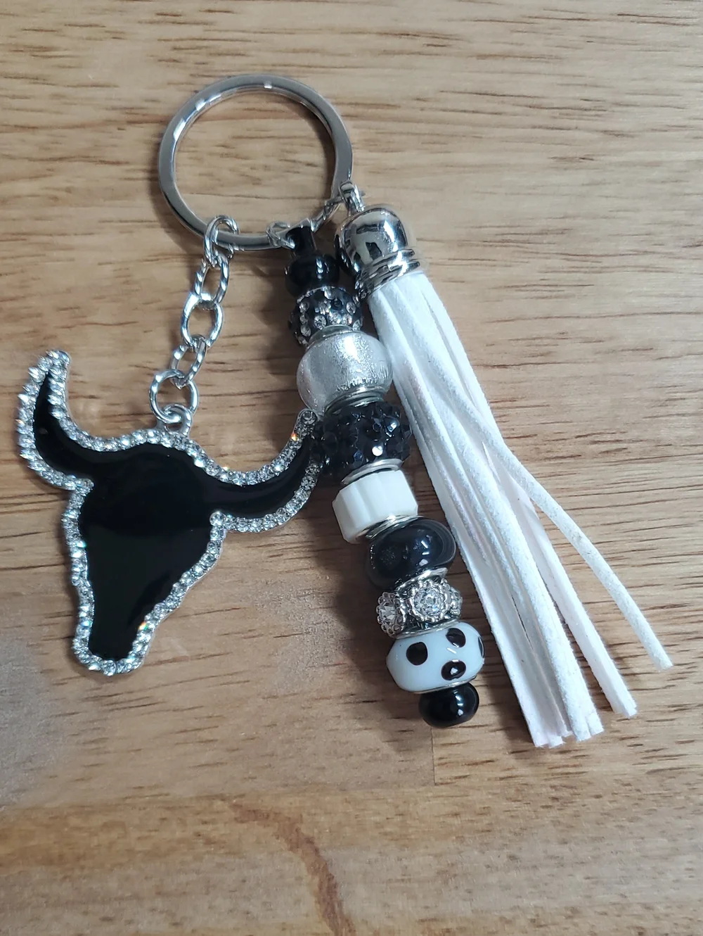 Western Longhorn Black And White Keychain